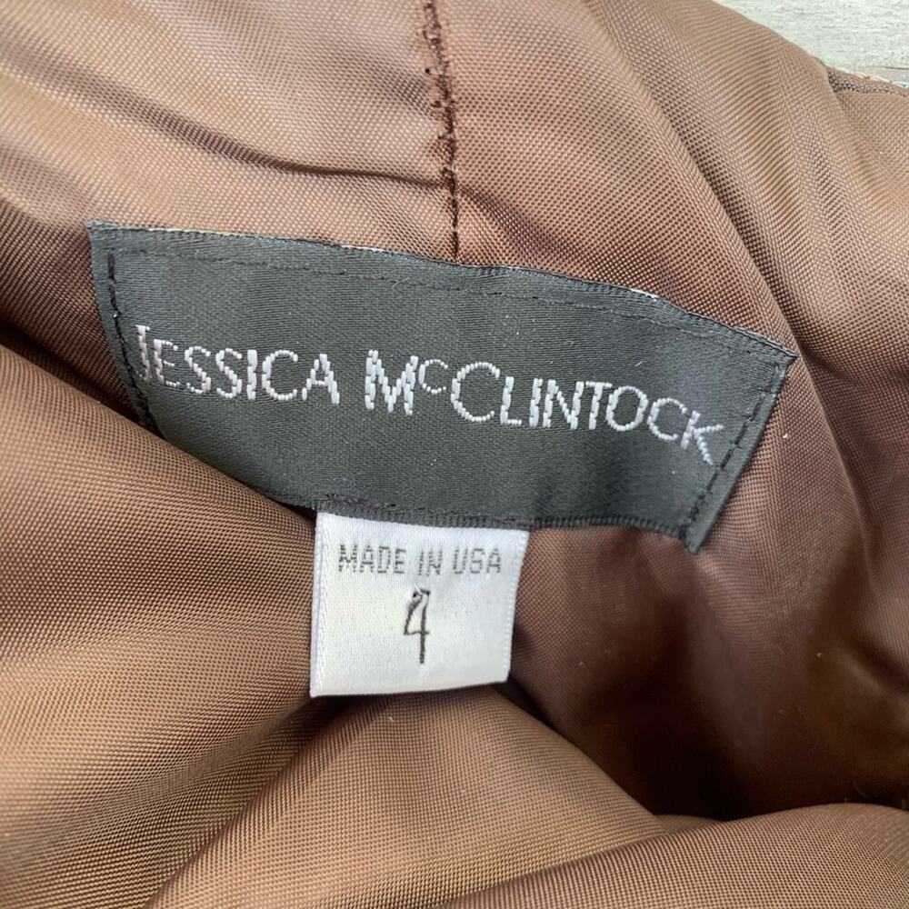 Jessica McClintock brown blue metallic floral vintage 90s prom cocktail dress - Picture 4 of 7